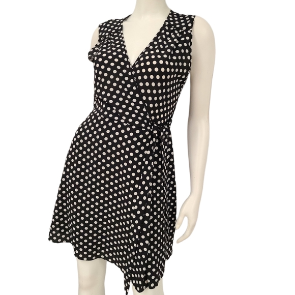 Monteau Black Polka Dot Wrap Dress size Large - Picture 3 of 6